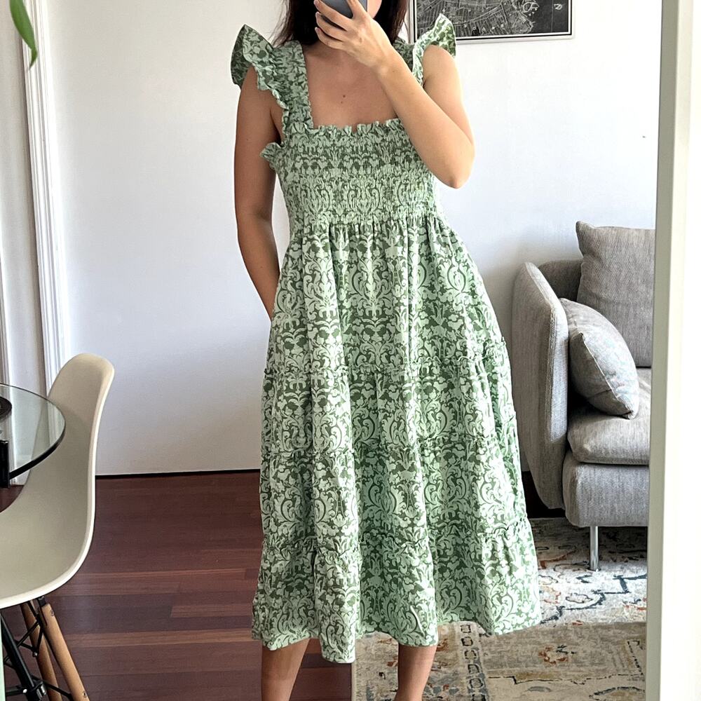 Hill House Ellie Nap Midi Dress Green Jacquard size XL New - Picture 2 of 9